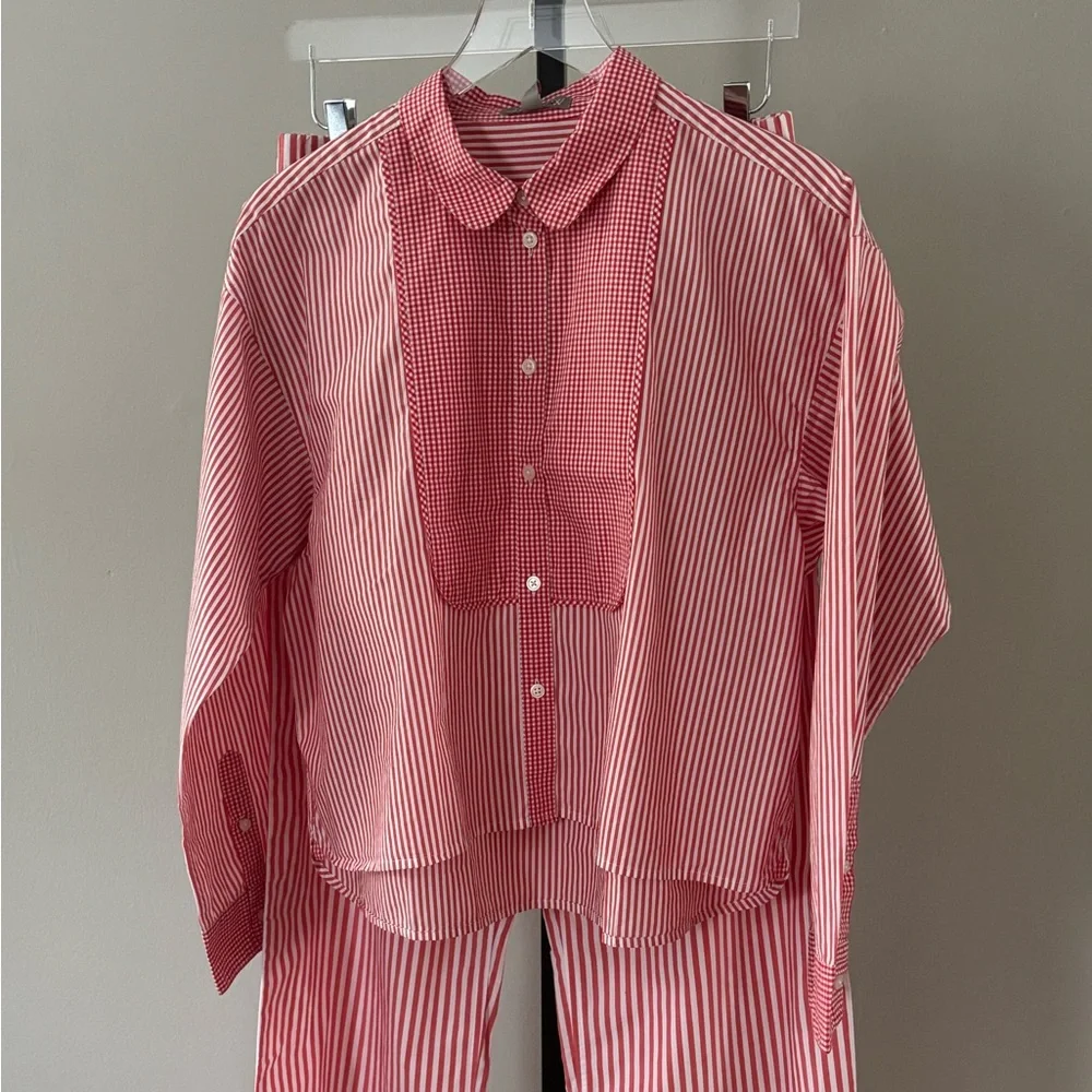 Red Striped Pajama Bib Shirt‎